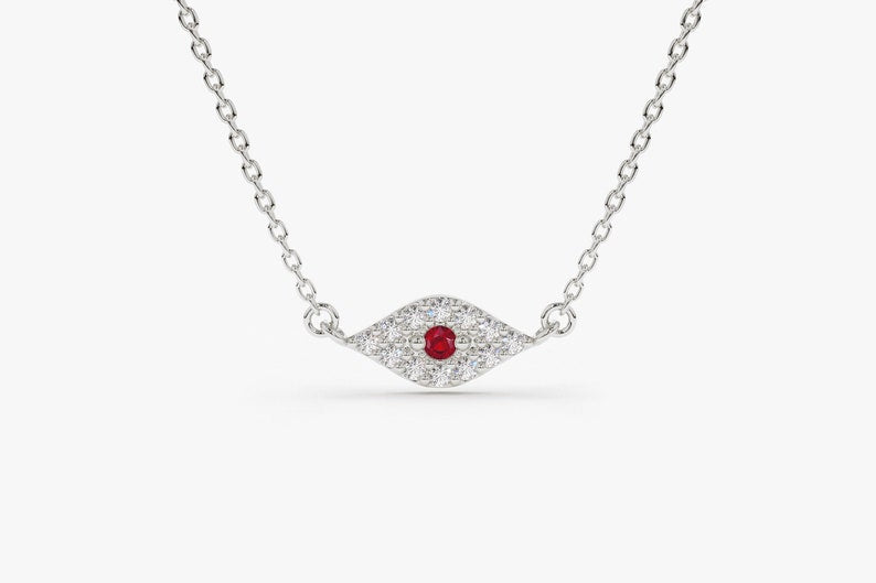 Corrente Feminina em Ouro Amarelo 18k Diamantes e Rubi olho grego