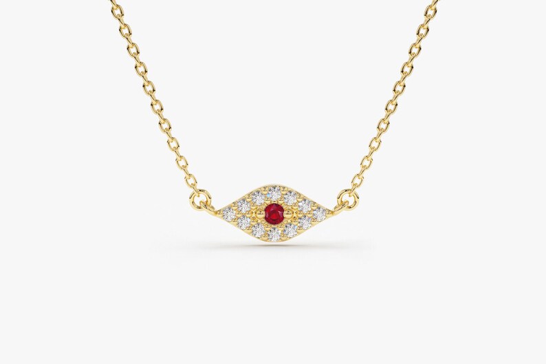 Corrente Feminina em Ouro Amarelo 18k Diamantes e Rubi olho grego