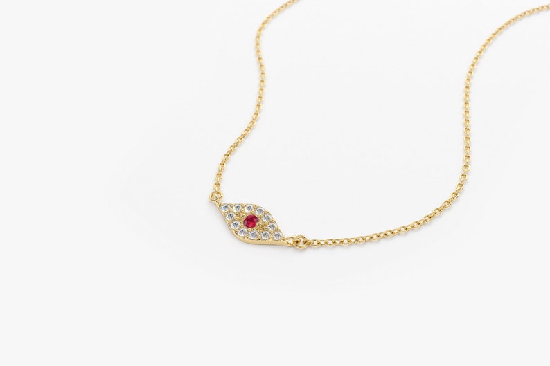 Corrente Feminina em Ouro Amarelo 18k Diamantes e Rubi olho grego