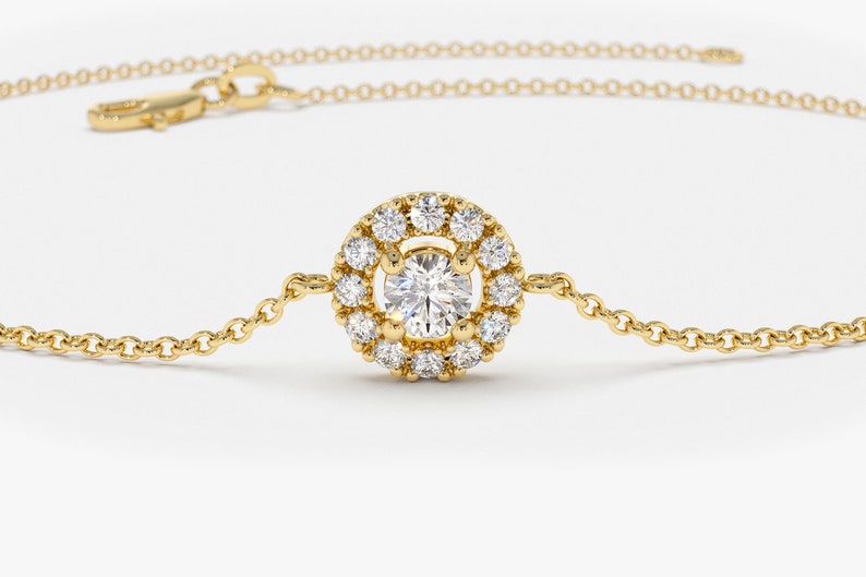 Pulseira Halo Feminina de Ouro Branco 18k Diamante Brilhantes Solitario