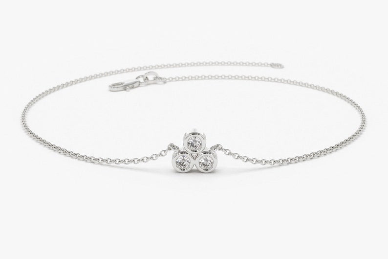 Pulseira Feminina Delicado de Ouro Branco 18k Trio Bezel Diamantes