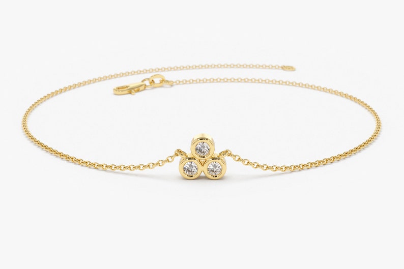 Pulseira Feminina Delicado de Ouro Amarelo 18k Trio Bezel Diamantes