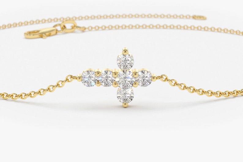 Pulseira Feminina de Ouro Branco 18k Cruz De Diamante Delicado