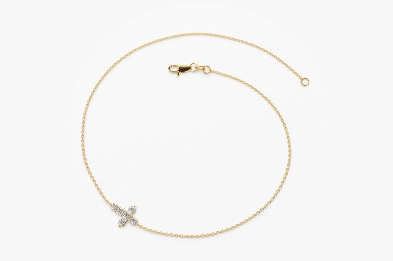 Pulseira Feminina de Ouro Branco 18k Cruz De Diamante Delicado