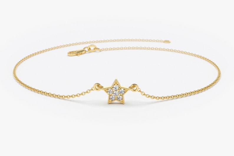 Pulseira Feminina de Ouro Amarelo18k Star Diamante Luxo