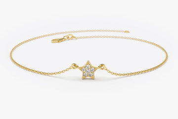 Pulseira Feminina de Ouro Amarelo18k Star Diamante Luxo
