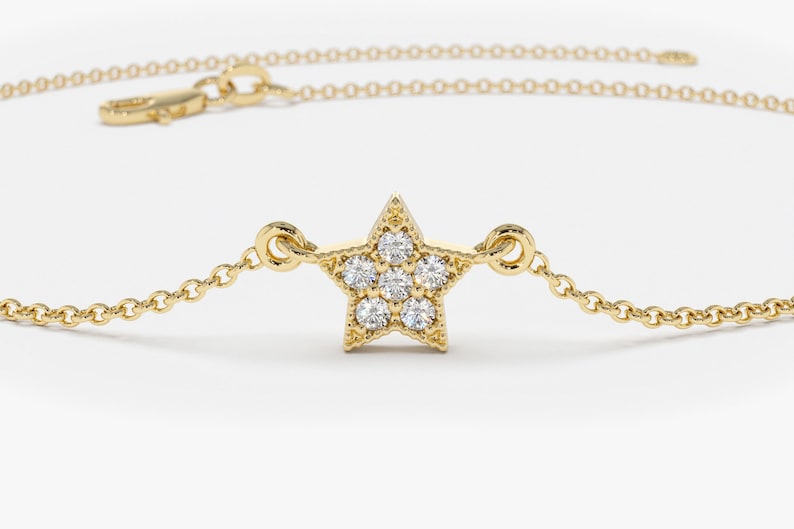 Pulseira Feminina de Ouro Amarelo18k Star Diamante Luxo