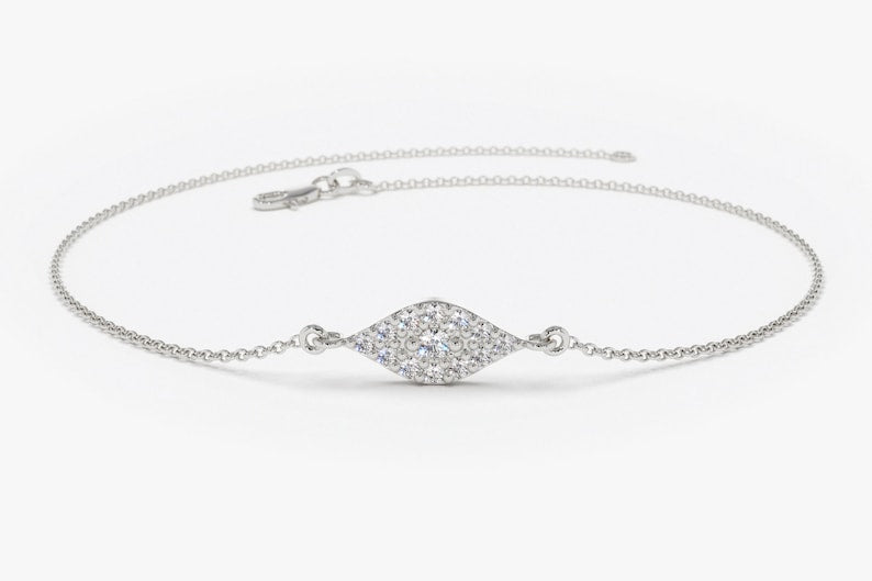 Pulseira Feminina Delicado de Ouro Amarelo 18k Olho Diamantes