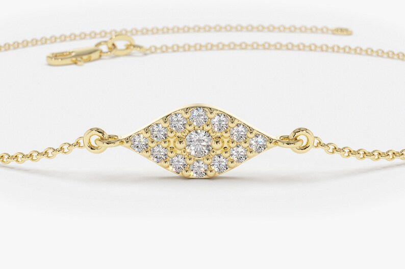 Pulseira Feminina Delicado de Ouro Amarelo 18k Olho Diamantes