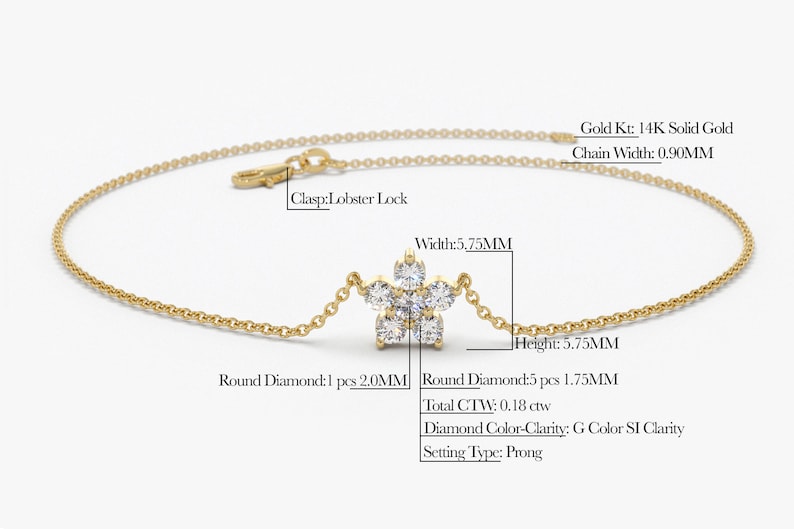 Pulseira Feminina Delicado de Ouro Amarelo 18k Flor Diamantes