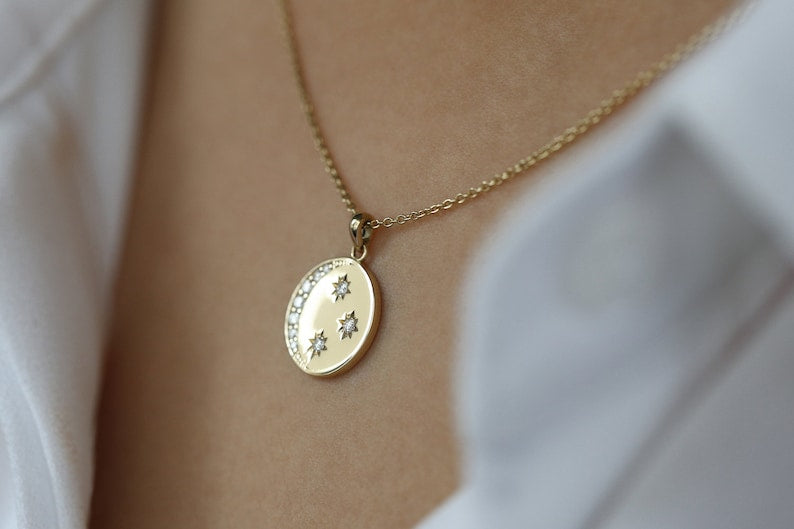 Colar De Lua Corrente Feminina em Ouro Amarelo 18k c/ Diamantes