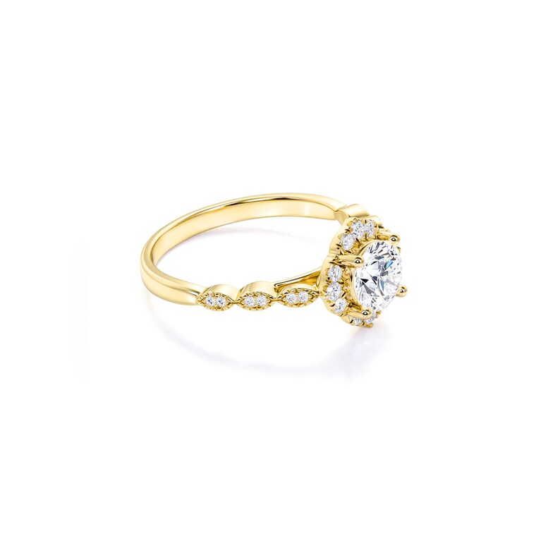Anel Flor Vintage De Ouro Amarelo 18k Diamantes Brilhantes 30pts