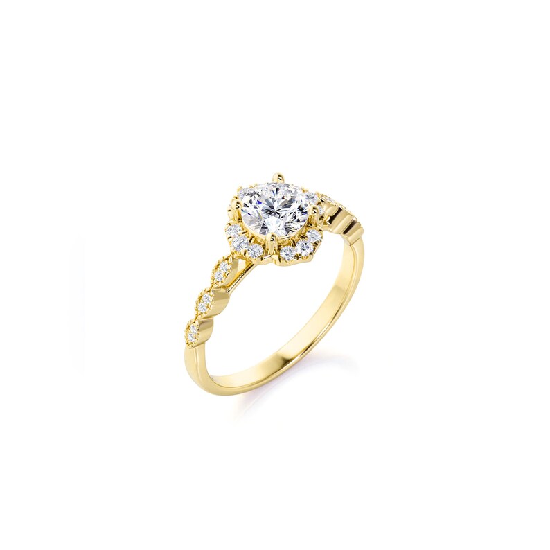 Anel Flor Vintage De Ouro Amarelo 18k Diamantes Brilhantes 100pts