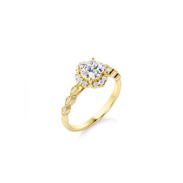 Anel Flor Vintage De Ouro Amarelo 18k Diamantes Brilhantes 30pts