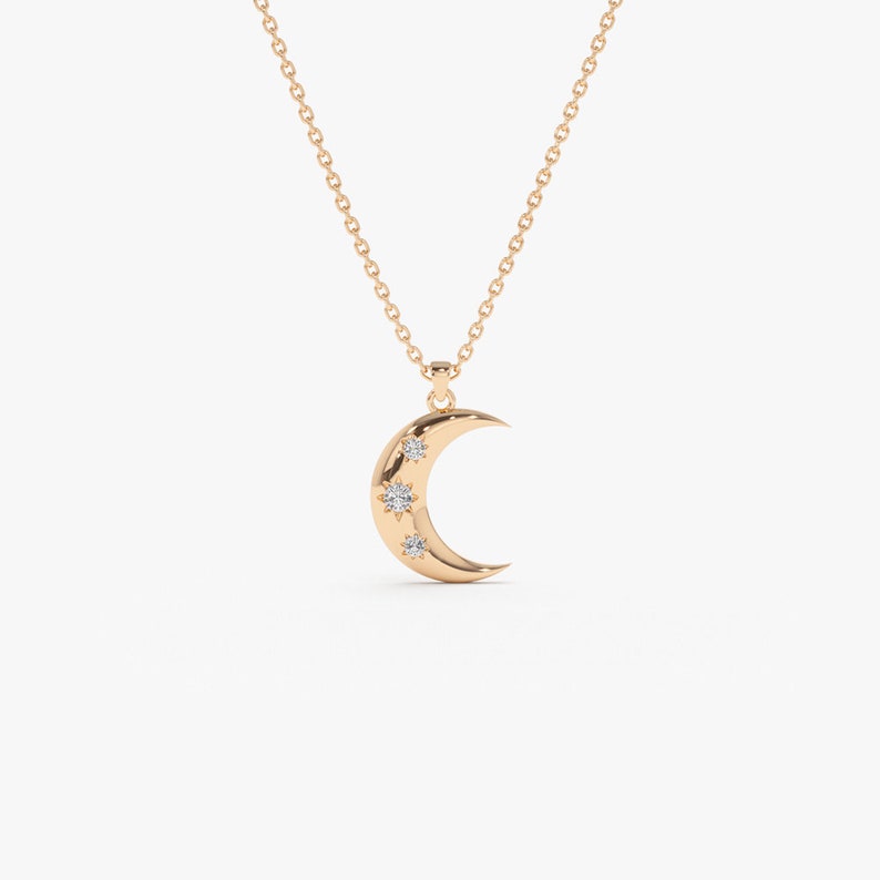 Colar Crescente Lua Corrente Luxo Feminino em Ouro Amarelo 18k c/ Diamante
