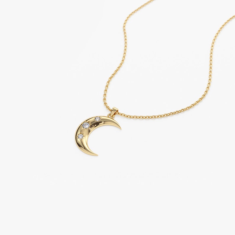 Colar Crescente Lua Corrente Luxo Feminino em Ouro Branco 18k c/ Diamante