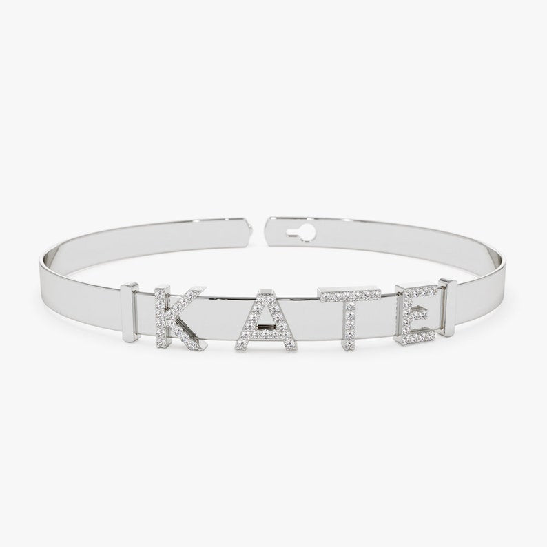 Pulseira de ouro 18k com iniciais de diamantes 5 mm