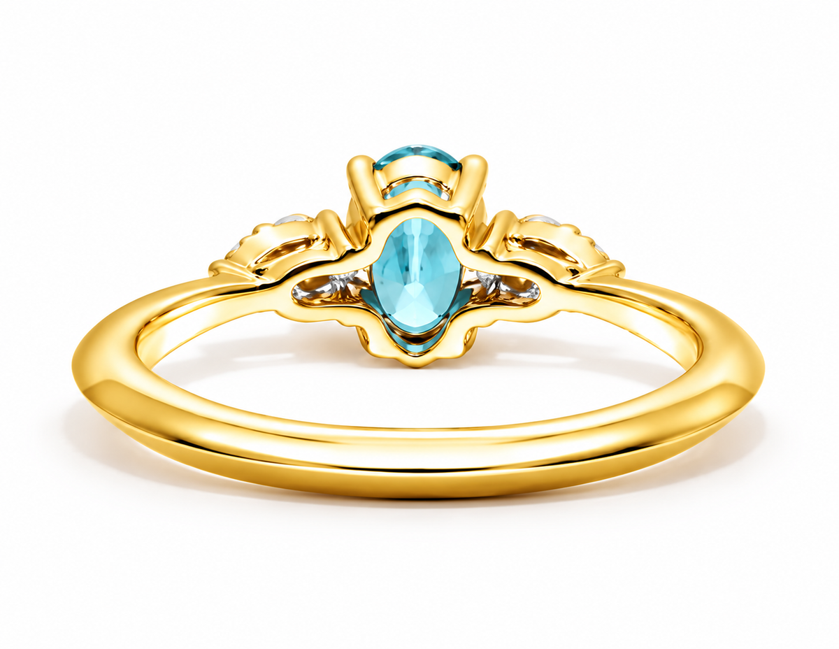 Anel De Ouro 18k Elsa  C/ Água Marinha Solitário e Diamantes