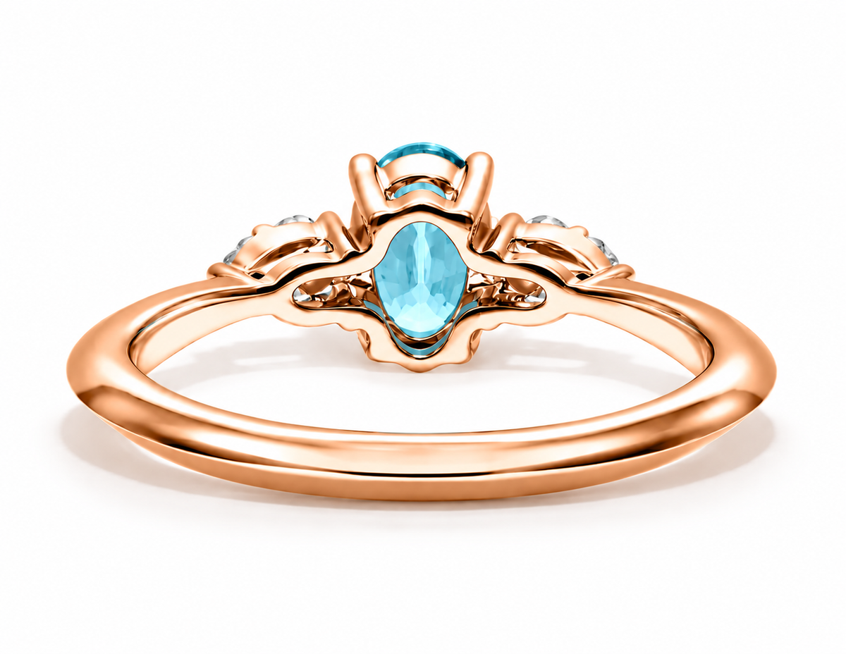 Anel De Ouro 18k Elsa  C/ Água Marinha Solitário e Diamantes