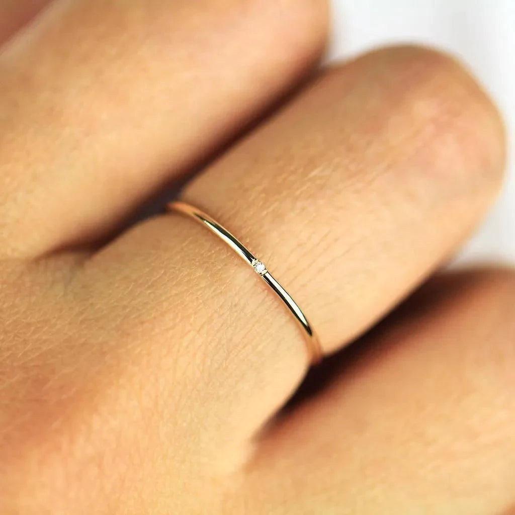 Anel solitário de ouro feminino noivado Diamante delicado