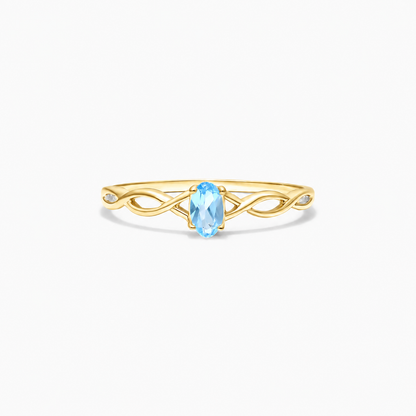 Anel De Ouro 18k Amarleo Pedra Preciosa Topazio Azul de Luxo