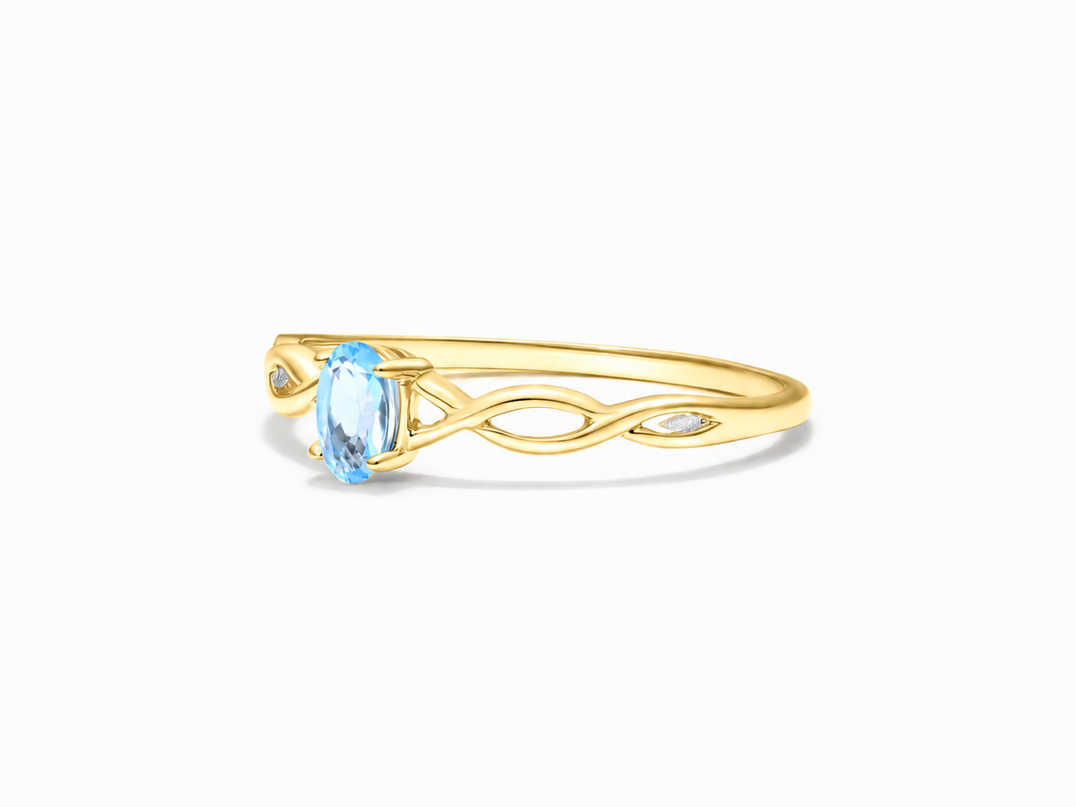 Anel De Ouro 18k Amarleo Pedra Preciosa Topazio Azul de Luxo