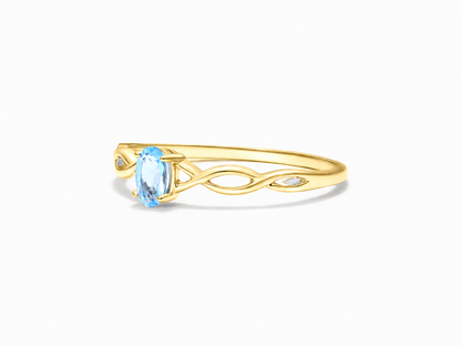 Anel De Ouro 18k Amarleo Pedra Preciosa Topazio Azul de Luxo