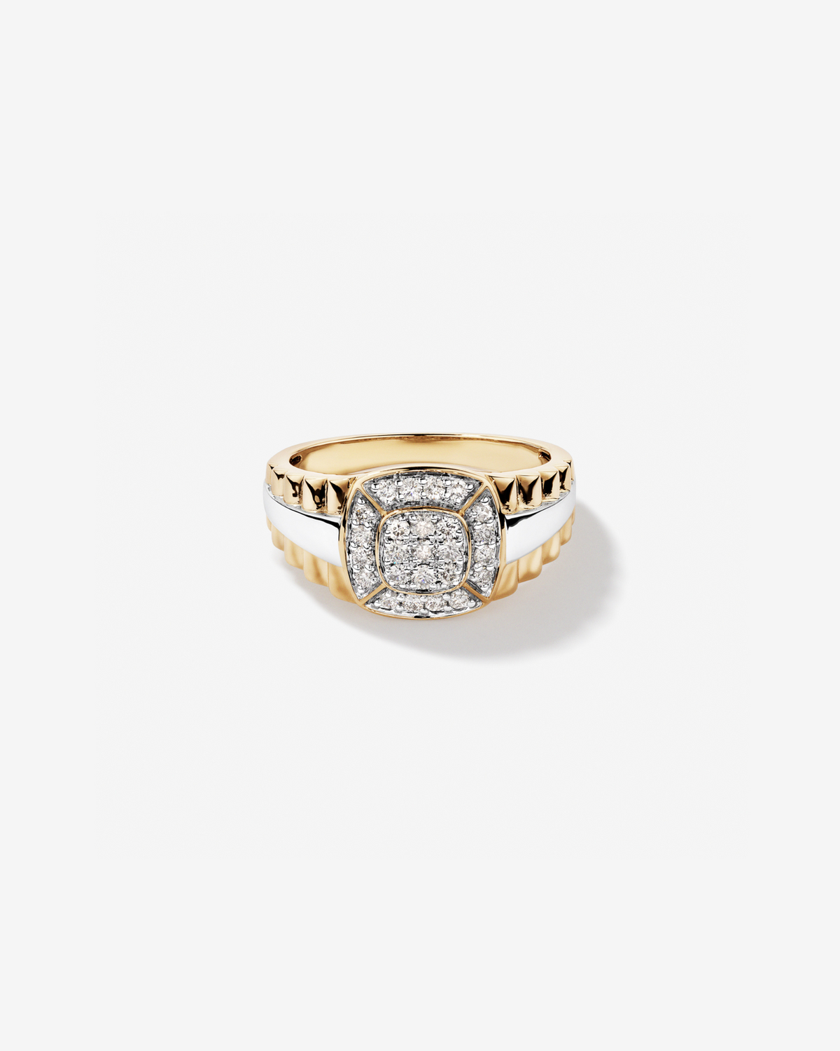 Anel masculino em ouro 18k amarelo e branco com diamantes naturais 0,50 ct - vista frontal