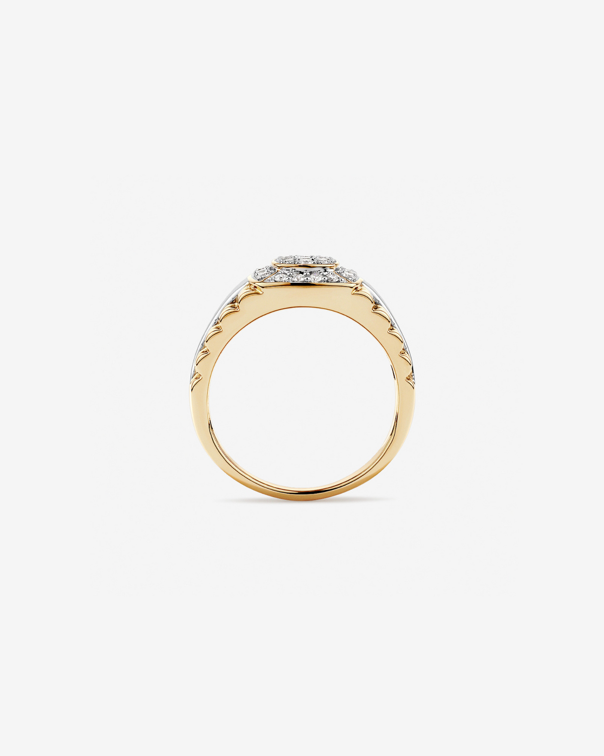 Anel masculino em ouro 18k amarelo e branco com diamantes naturais 0,50 ct - vista lateral