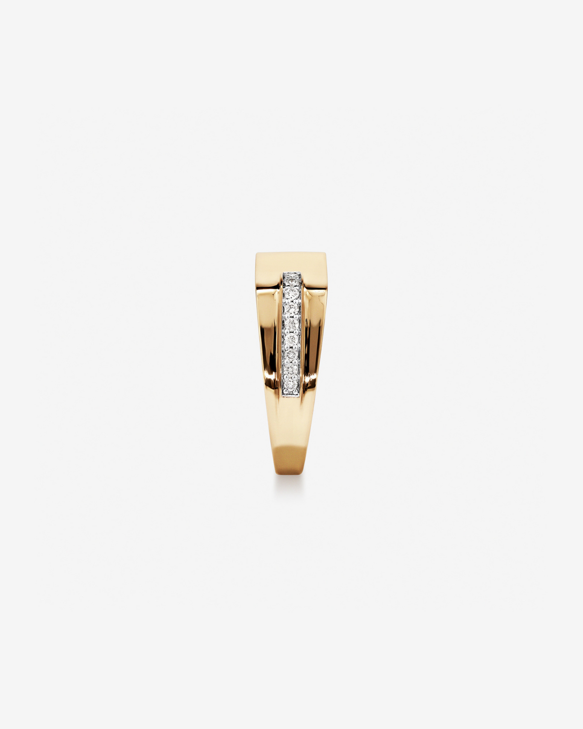 Anel masculino ouro amarelo 18k com fileira de diamantes naturais - vista frontal
