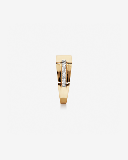 Anel masculino ouro amarelo 18k com fileira de diamantes naturais - vista frontal