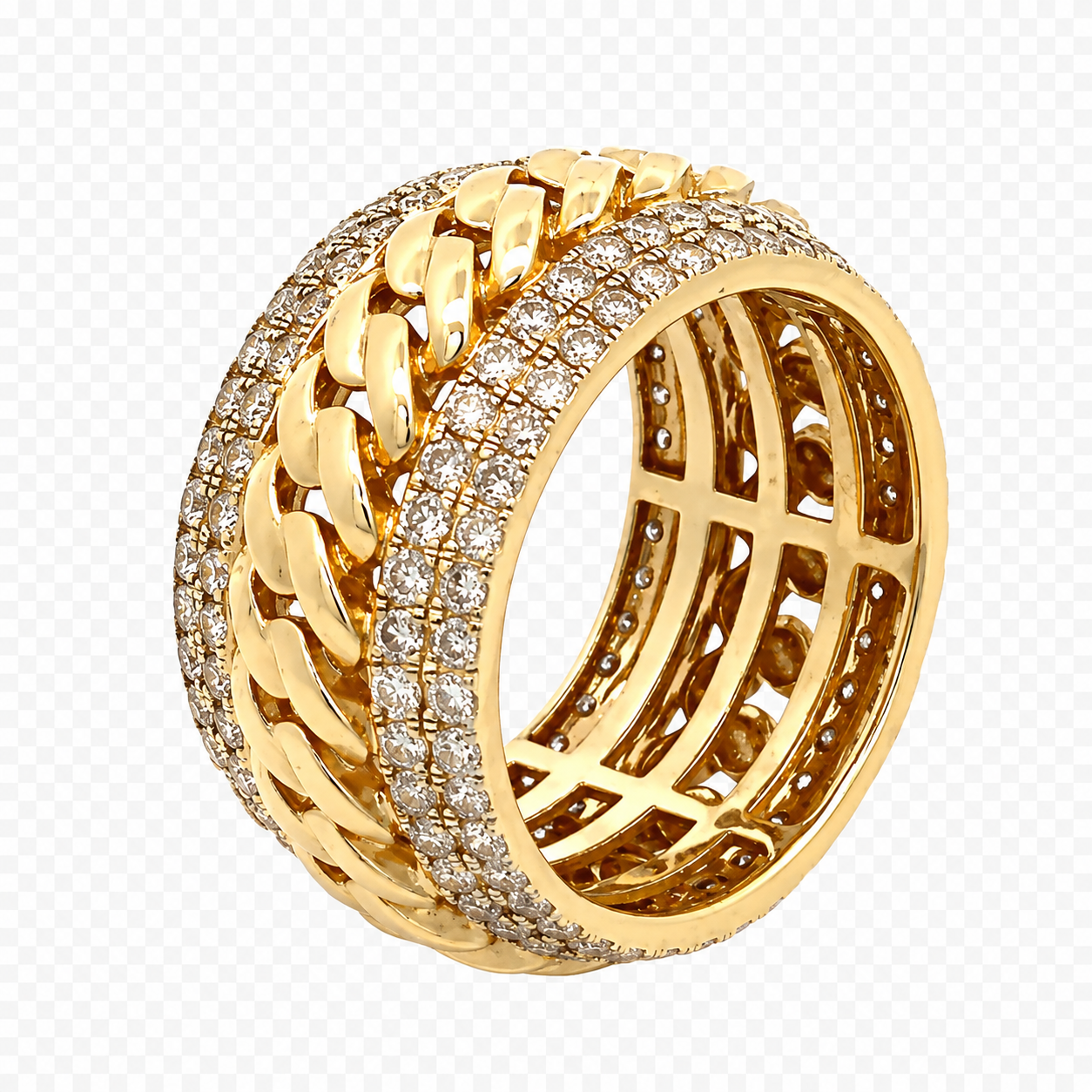 Anel masculino em ouro amarelo 18k com diamantes naturais 2,12 ct – vista diagonal