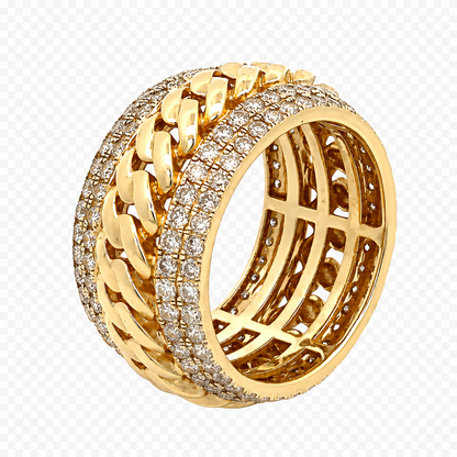 Anel masculino em ouro amarelo 18k com diamantes naturais 2,12 ct – vista diagonal