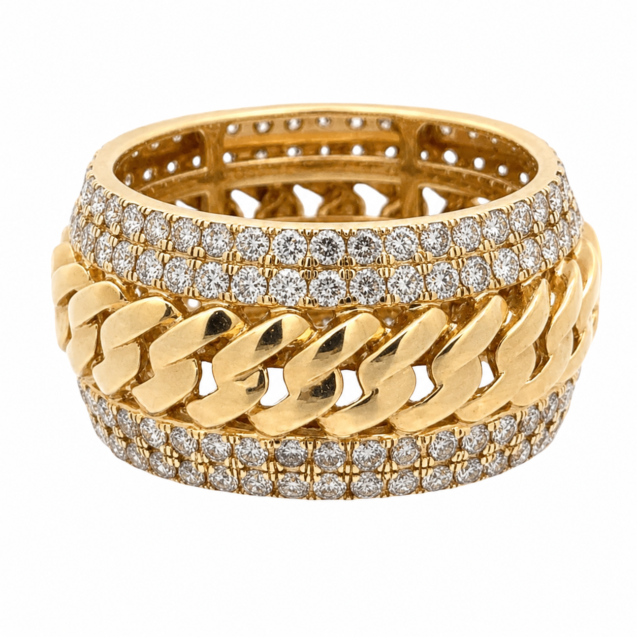Anel masculino em ouro amarelo 18k com diamantes naturais 2,12 ct – vista frontal