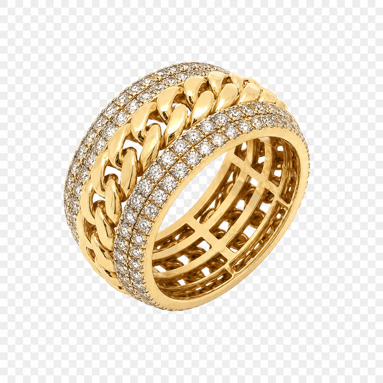Anel masculino em ouro amarelo 18k com diamantes naturais 2,12 ct – vista lateral