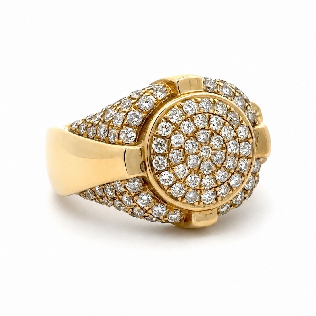 Anel masculino em ouro 18k com diamantes naturais 2 quilates – vista diagonal