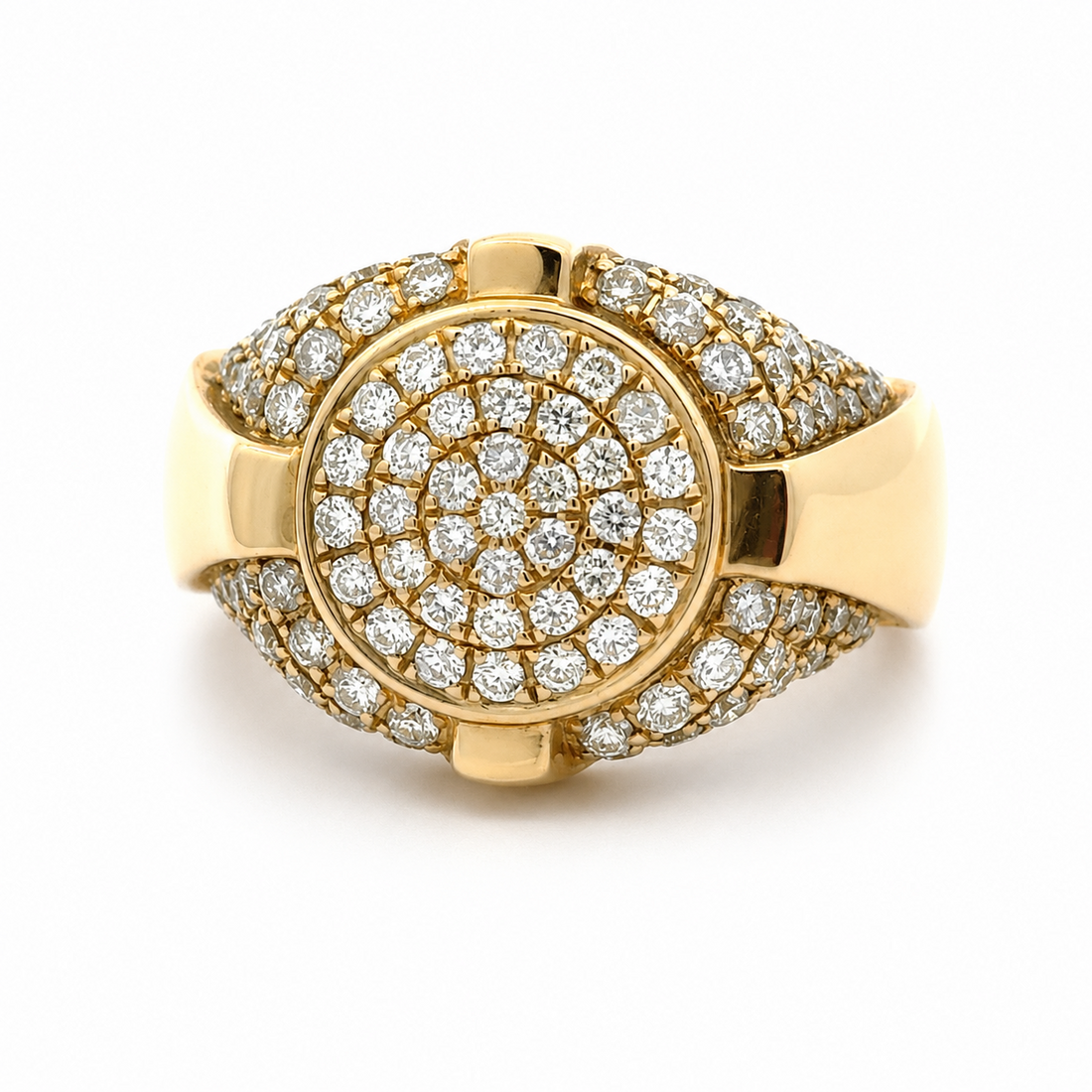 Anel masculino em ouro 18k com diamantes naturais 2 quilates – vista frontal