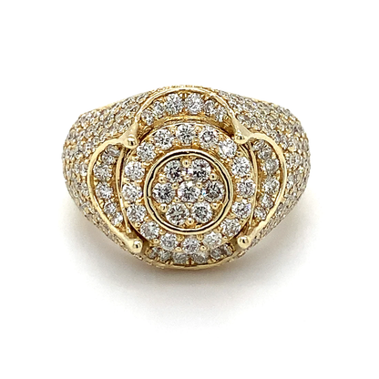 Anel masculino em ouro amarelo 18k com diamantes naturais 3,53 ct – vista frontal