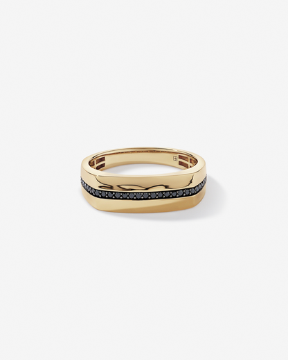 Anel masculino em ouro amarelo 18k com diamantes naturais negros 0,18 ct