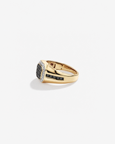 Anel masculino em ouro amarelo 18k com diamantes naturais negros e brancos 0,75 ct - perspectiva