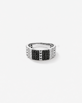 Anel masculino ouro branco 18k com diamantes naturais pretos e brancos - frontal