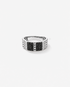 Anel masculino ouro branco 18k com diamantes naturais pretos e brancos - frontal