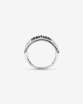 Anel masculino ouro branco 18k com diamantes naturais pretos e brancos - lateral
