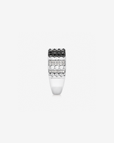 Anel masculino ouro branco 18k com diamantes naturais pretos e brancos - perfil