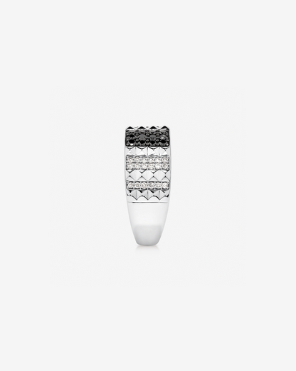 Anel masculino ouro branco 18k com diamantes naturais pretos e brancos - perfil