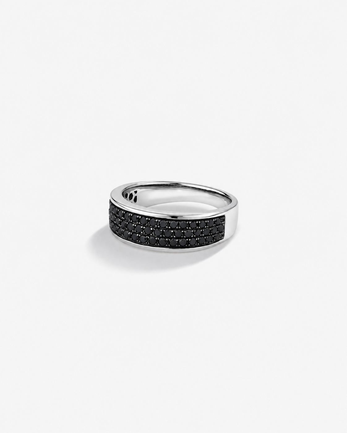 Anel masculino em ouro branco 18k com diamantes naturais negros 1,00 ct - vista lateral