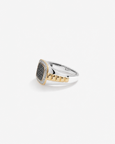 Anel masculino em ouro branco e amarelo 18k com diamantes naturais negros e brancos 0,75 ct - vista lateral