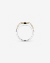 Anel masculino em ouro branco e amarelo 18k com diamantes naturais negros e brancos 0,75 ct - perfil
