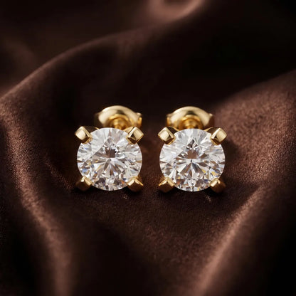 Par de brincos solitários em ouro 18k com diamantes naturais de 1 quilate cada