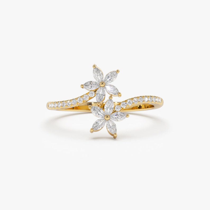Anel solitário de ouro feminino noivado Diamantes Flor